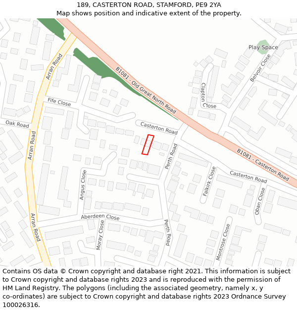 189, CASTERTON ROAD, STAMFORD, PE9 2YA: Location map and indicative extent of plot