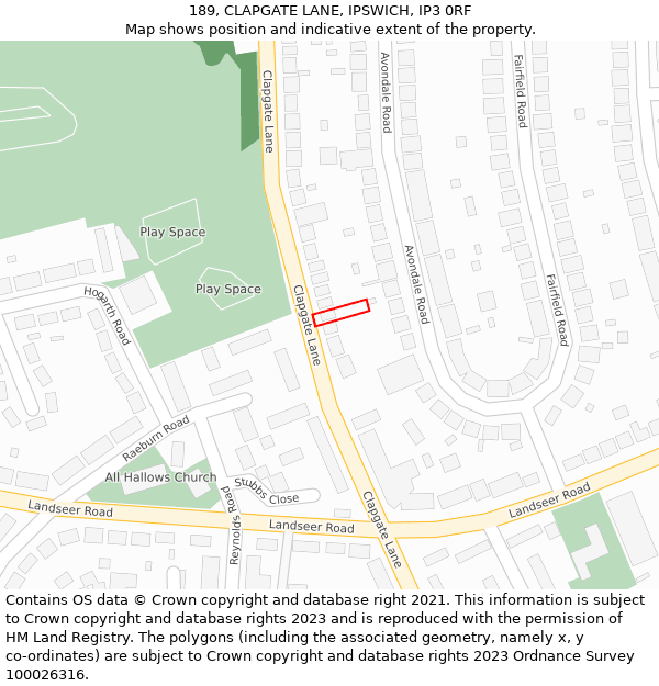 189, CLAPGATE LANE, IPSWICH, IP3 0RF: Location map and indicative extent of plot