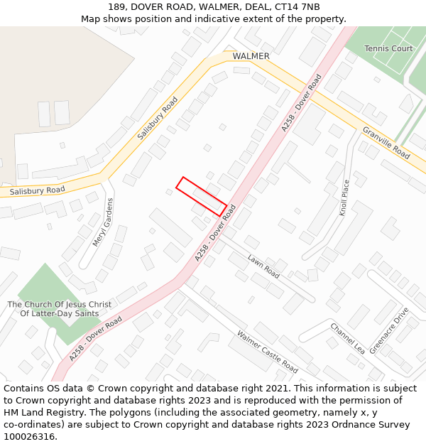 189, DOVER ROAD, WALMER, DEAL, CT14 7NB: Location map and indicative extent of plot