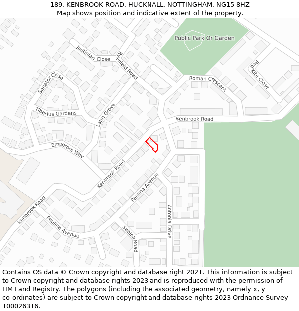 189, KENBROOK ROAD, HUCKNALL, NOTTINGHAM, NG15 8HZ: Location map and indicative extent of plot