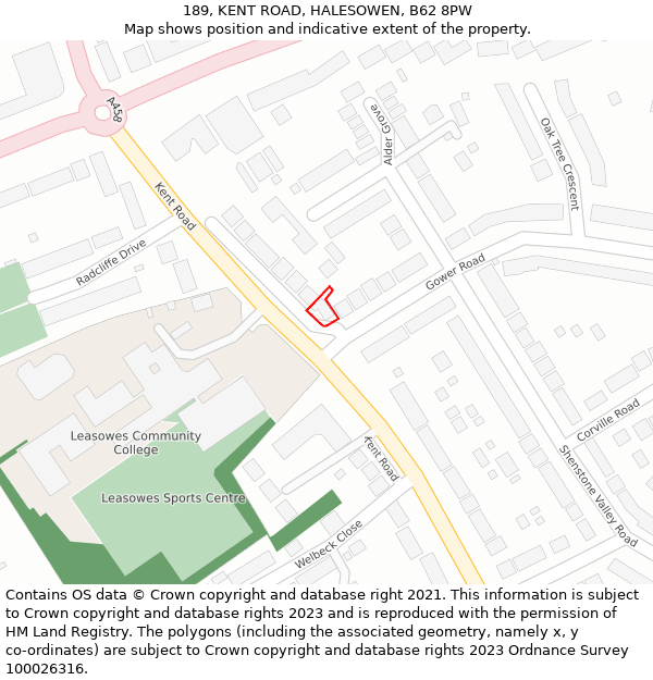 189, KENT ROAD, HALESOWEN, B62 8PW: Location map and indicative extent of plot