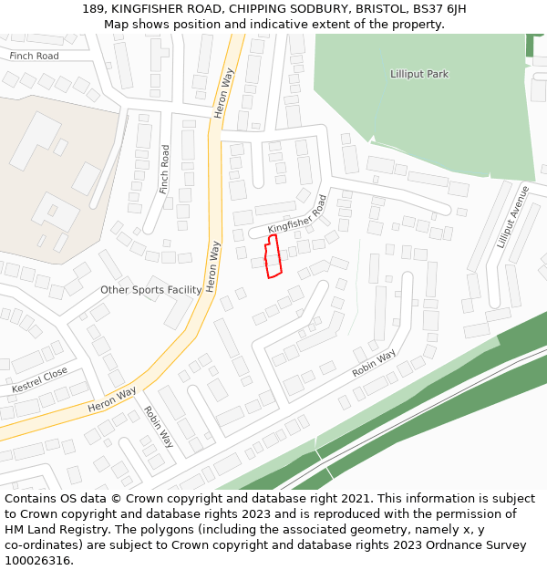 189, KINGFISHER ROAD, CHIPPING SODBURY, BRISTOL, BS37 6JH: Location map and indicative extent of plot