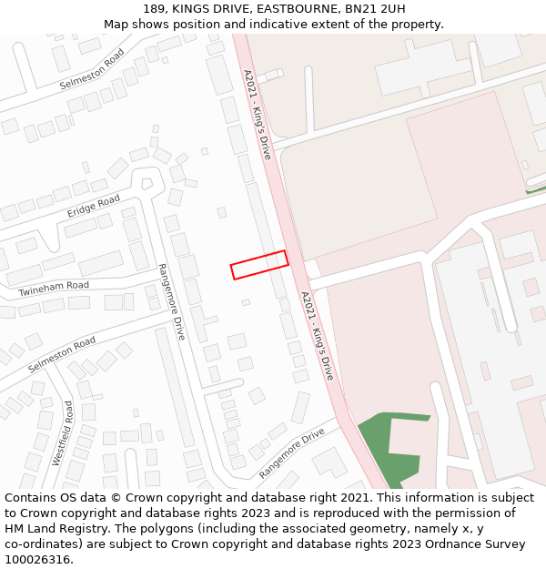 189, KINGS DRIVE, EASTBOURNE, BN21 2UH: Location map and indicative extent of plot