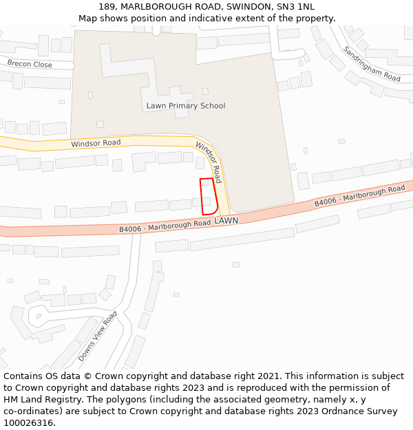 189, MARLBOROUGH ROAD, SWINDON, SN3 1NL: Location map and indicative extent of plot