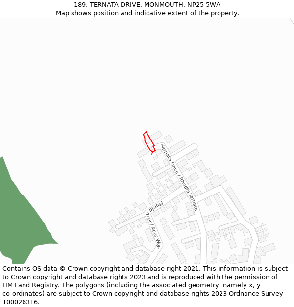 189, TERNATA DRIVE, MONMOUTH, NP25 5WA: Location map and indicative extent of plot