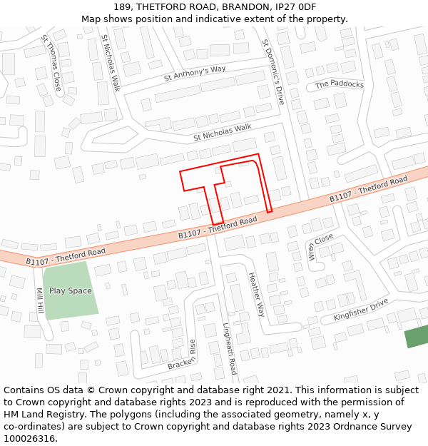 189, THETFORD ROAD, BRANDON, IP27 0DF: Location map and indicative extent of plot