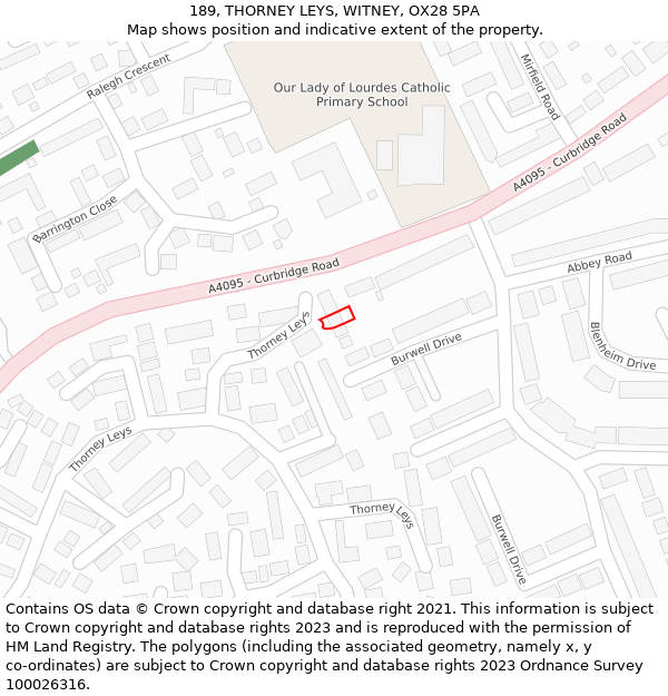 189, THORNEY LEYS, WITNEY, OX28 5PA: Location map and indicative extent of plot