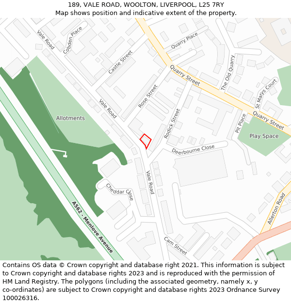 189, VALE ROAD, WOOLTON, LIVERPOOL, L25 7RY: Location map and indicative extent of plot