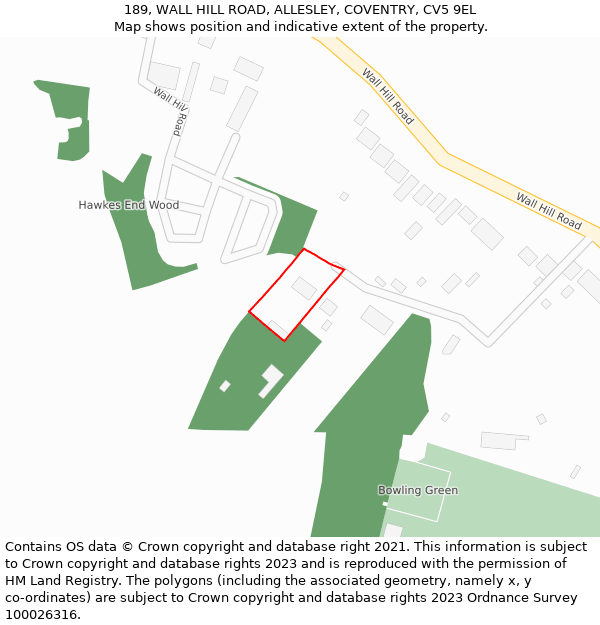 189, WALL HILL ROAD, ALLESLEY, COVENTRY, CV5 9EL: Location map and indicative extent of plot