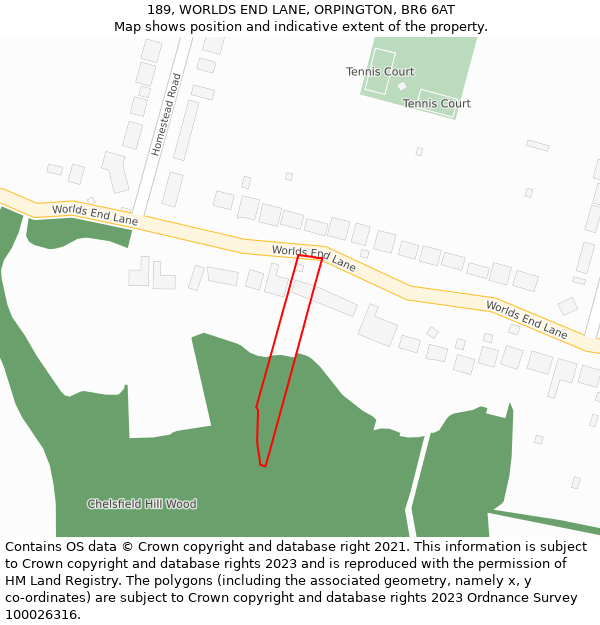 189, WORLDS END LANE, ORPINGTON, BR6 6AT: Location map and indicative extent of plot