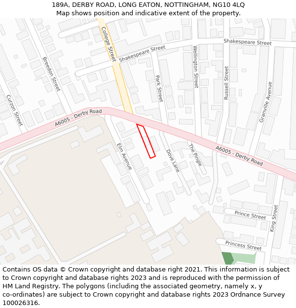 189A, DERBY ROAD, LONG EATON, NOTTINGHAM, NG10 4LQ: Location map and indicative extent of plot