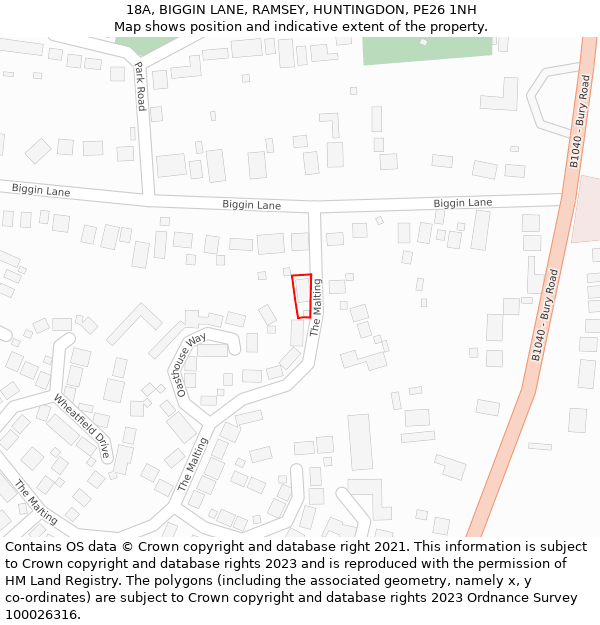 18A, BIGGIN LANE, RAMSEY, HUNTINGDON, PE26 1NH: Location map and indicative extent of plot
