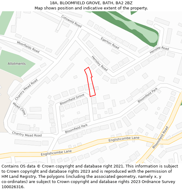 18A, BLOOMFIELD GROVE, BATH, BA2 2BZ: Location map and indicative extent of plot