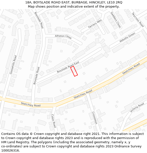 18A, BOYSLADE ROAD EAST, BURBAGE, HINCKLEY, LE10 2RQ: Location map and indicative extent of plot