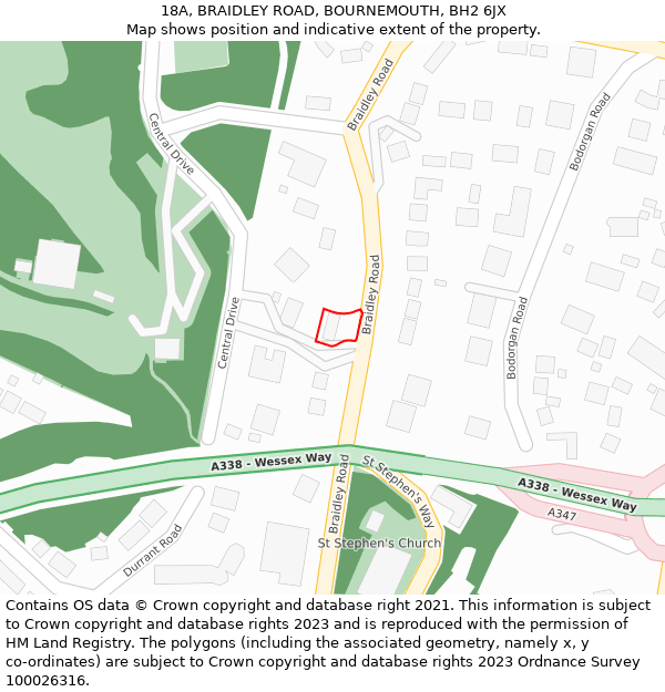 18A, BRAIDLEY ROAD, BOURNEMOUTH, BH2 6JX: Location map and indicative extent of plot