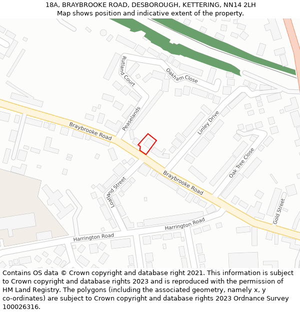 18A, BRAYBROOKE ROAD, DESBOROUGH, KETTERING, NN14 2LH: Location map and indicative extent of plot