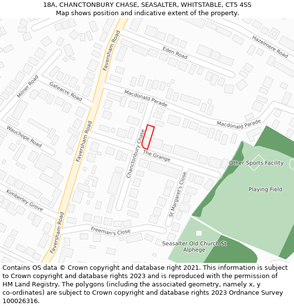 18A, CHANCTONBURY CHASE, SEASALTER, WHITSTABLE, CT5 4SS: Location map and indicative extent of plot