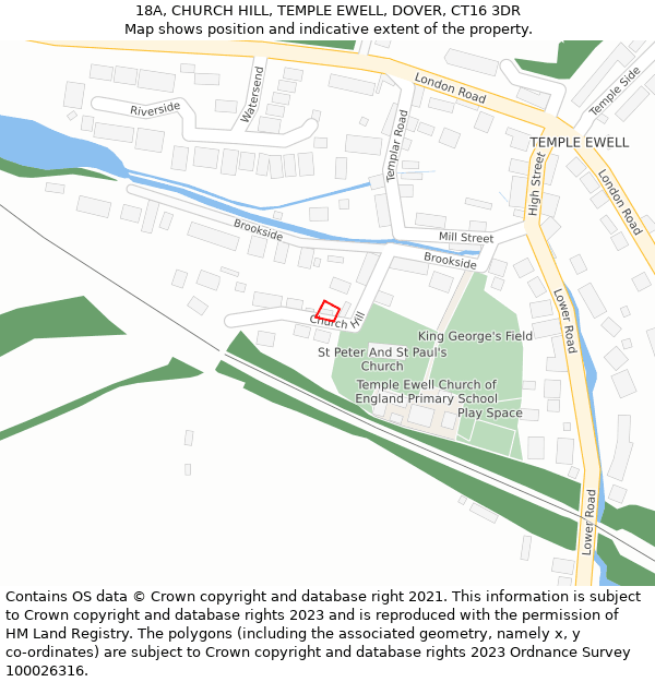 18A, CHURCH HILL, TEMPLE EWELL, DOVER, CT16 3DR: Location map and indicative extent of plot