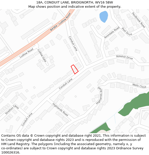 18A, CONDUIT LANE, BRIDGNORTH, WV16 5BW: Location map and indicative extent of plot