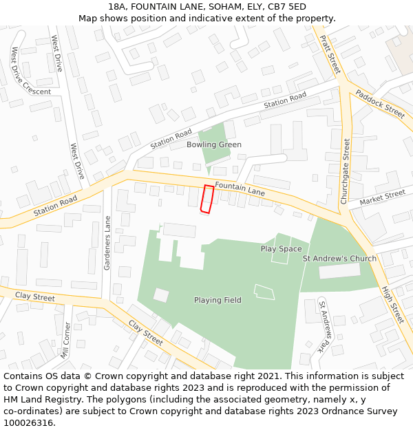 18A, FOUNTAIN LANE, SOHAM, ELY, CB7 5ED: Location map and indicative extent of plot