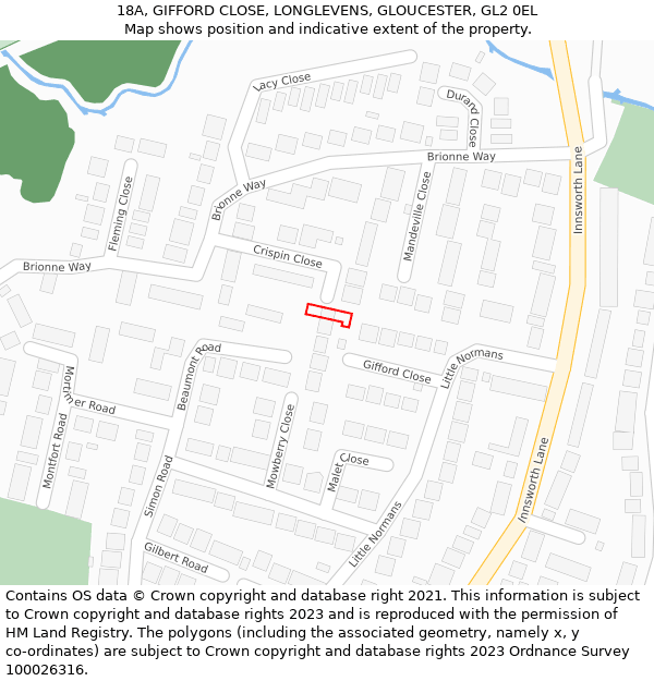 18A, GIFFORD CLOSE, LONGLEVENS, GLOUCESTER, GL2 0EL: Location map and indicative extent of plot