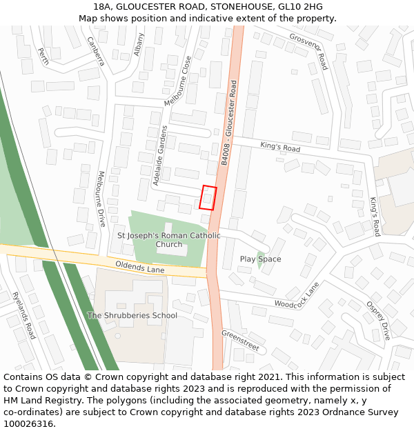 18A, GLOUCESTER ROAD, STONEHOUSE, GL10 2HG: Location map and indicative extent of plot