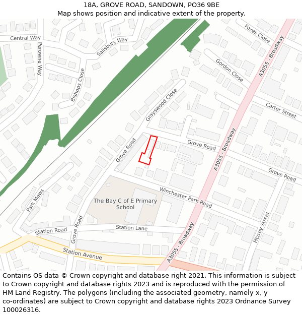 18A, GROVE ROAD, SANDOWN, PO36 9BE: Location map and indicative extent of plot