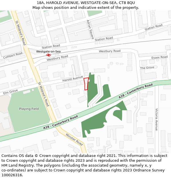 18A, HAROLD AVENUE, WESTGATE-ON-SEA, CT8 8QU: Location map and indicative extent of plot