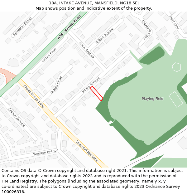 18A, INTAKE AVENUE, MANSFIELD, NG18 5EJ: Location map and indicative extent of plot