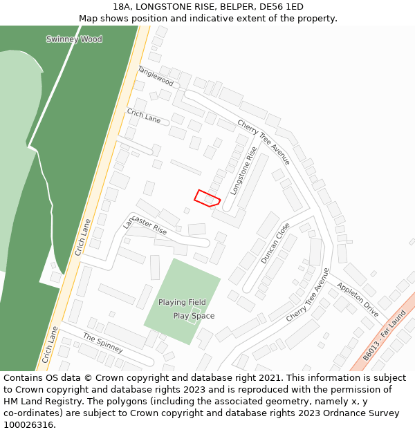 18A, LONGSTONE RISE, BELPER, DE56 1ED: Location map and indicative extent of plot