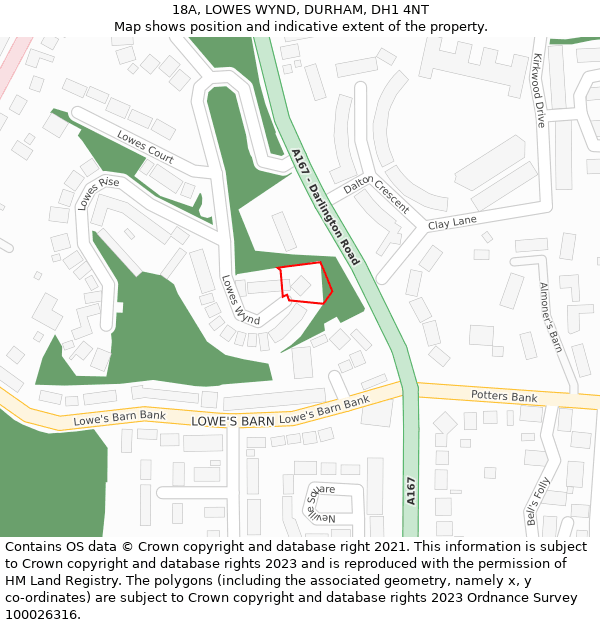 18A, LOWES WYND, DURHAM, DH1 4NT: Location map and indicative extent of plot