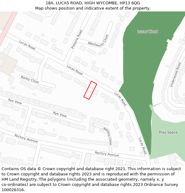 18A, LUCAS ROAD, HIGH WYCOMBE, HP13 6QG: Location map and indicative extent of plot