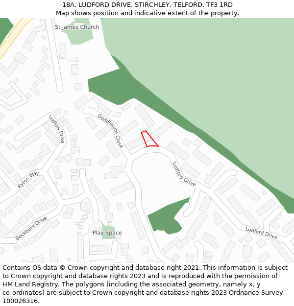18A, LUDFORD DRIVE, STIRCHLEY, TELFORD, TF3 1RD: Location map and indicative extent of plot