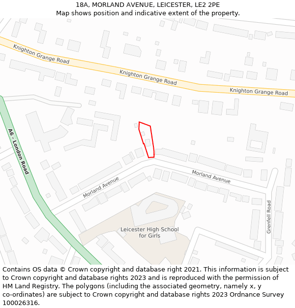 18A, MORLAND AVENUE, LEICESTER, LE2 2PE: Location map and indicative extent of plot