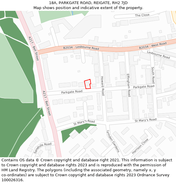 18A, PARKGATE ROAD, REIGATE, RH2 7JD: Location map and indicative extent of plot