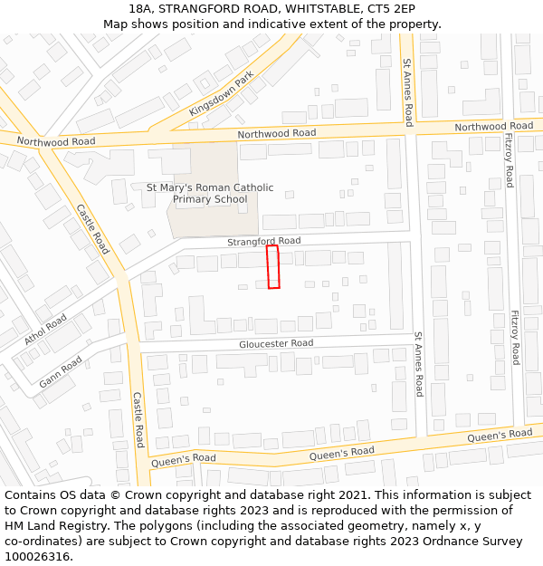 18A, STRANGFORD ROAD, WHITSTABLE, CT5 2EP: Location map and indicative extent of plot