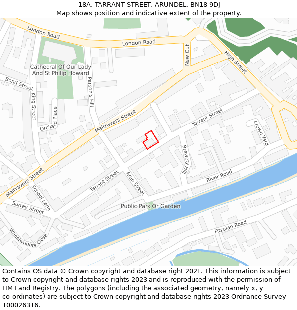 18A, TARRANT STREET, ARUNDEL, BN18 9DJ: Location map and indicative extent of plot