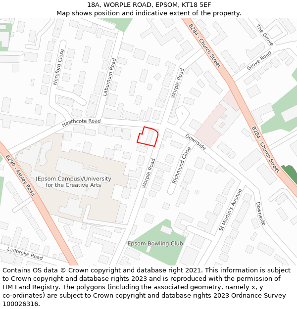 18A, WORPLE ROAD, EPSOM, KT18 5EF: Location map and indicative extent of plot