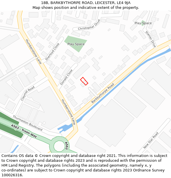 18B, BARKBYTHORPE ROAD, LEICESTER, LE4 9JA: Location map and indicative extent of plot