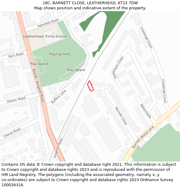 18C, BARNETT CLOSE, LEATHERHEAD, KT22 7DW: Location map and indicative extent of plot