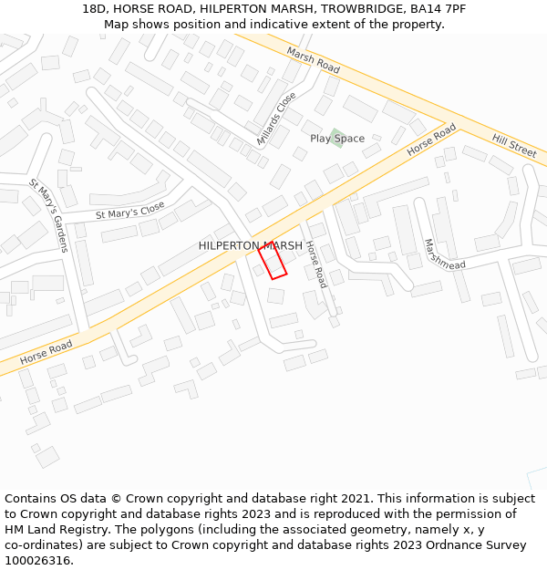 18D, HORSE ROAD, HILPERTON MARSH, TROWBRIDGE, BA14 7PF: Location map and indicative extent of plot