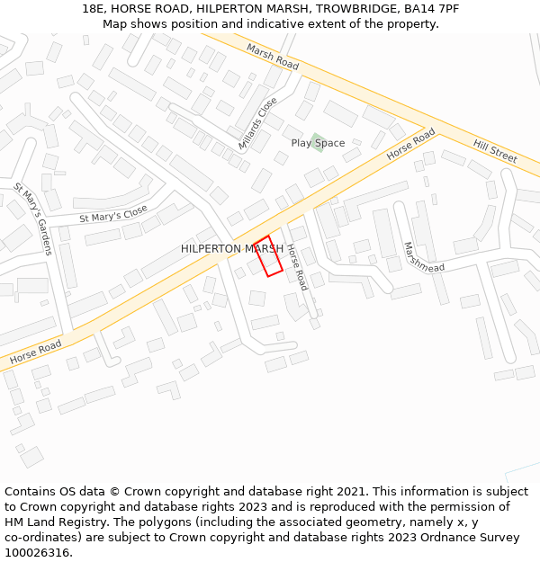 18E, HORSE ROAD, HILPERTON MARSH, TROWBRIDGE, BA14 7PF: Location map and indicative extent of plot