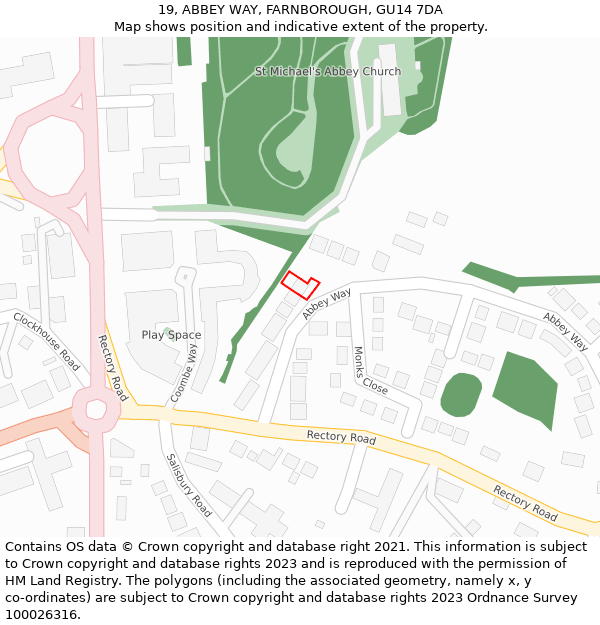 19, ABBEY WAY, FARNBOROUGH, GU14 7DA: Location map and indicative extent of plot