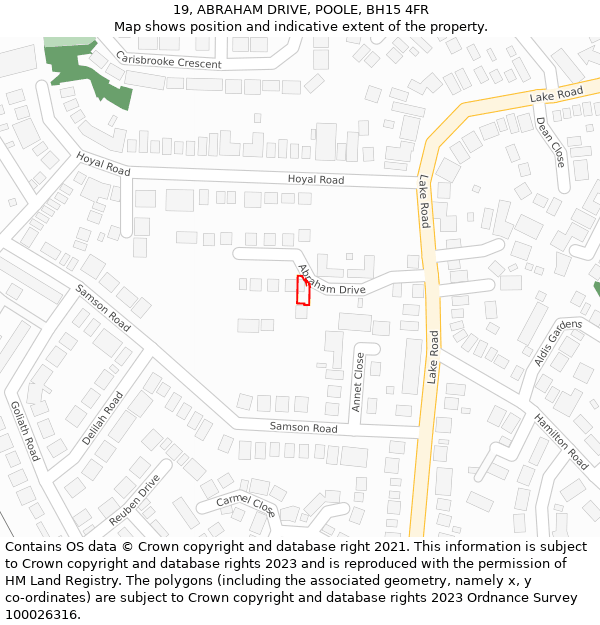 19, ABRAHAM DRIVE, POOLE, BH15 4FR: Location map and indicative extent of plot