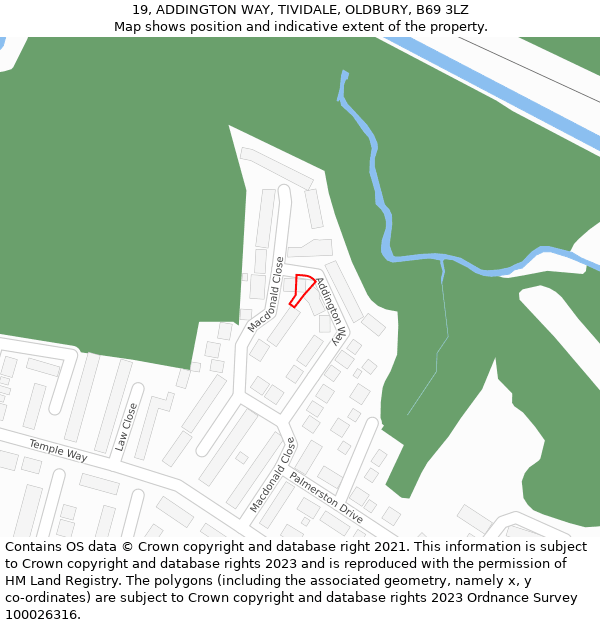 19, ADDINGTON WAY, TIVIDALE, OLDBURY, B69 3LZ: Location map and indicative extent of plot