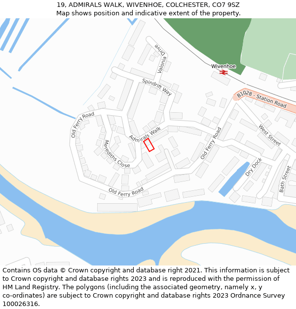 19, ADMIRALS WALK, WIVENHOE, COLCHESTER, CO7 9SZ: Location map and indicative extent of plot