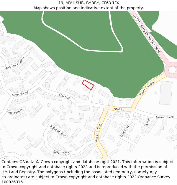 19, AFAL SUR, BARRY, CF63 1FX: Location map and indicative extent of plot