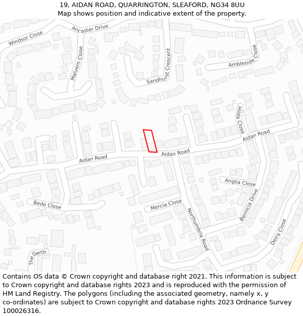 19, AIDAN ROAD, QUARRINGTON, SLEAFORD, NG34 8UU: Location map and indicative extent of plot