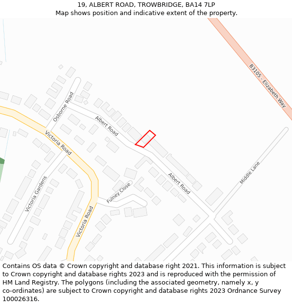 19, ALBERT ROAD, TROWBRIDGE, BA14 7LP: Location map and indicative extent of plot