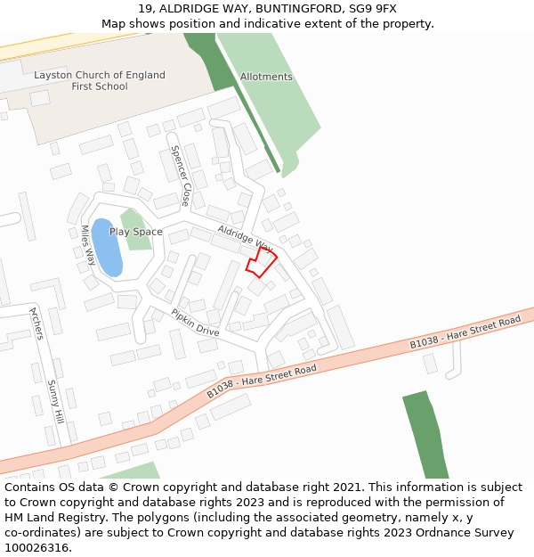 19, ALDRIDGE WAY, BUNTINGFORD, SG9 9FX: Location map and indicative extent of plot